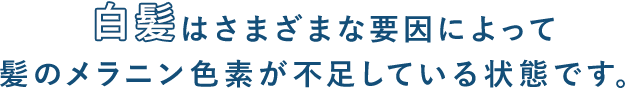 白髪はさまざまな要因によって髪のメラニン色素が不足している状態です。