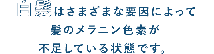 白髪はさまざまな要因によって髪のメラニン色素が不足している状態です。